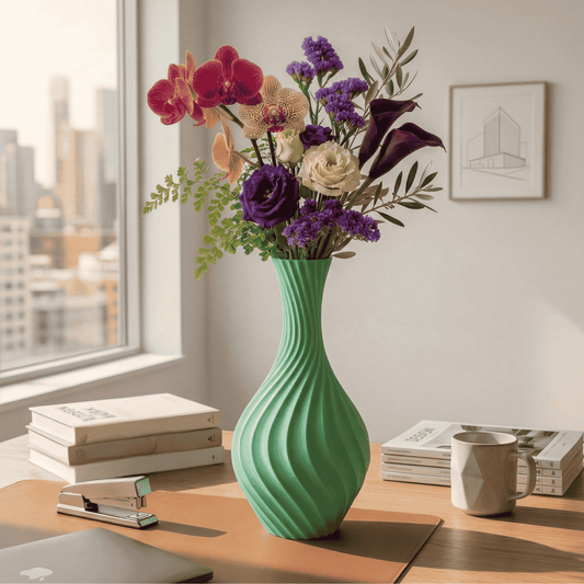 Modern Fluted Vase | Water-Tight Spiral Design (25cm)